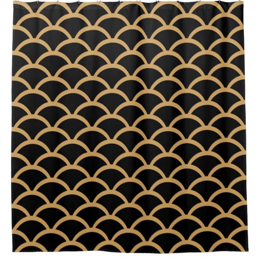 Gold en Black Art Deco Fish Scale Pattern Douchegordijn (Voorkant)