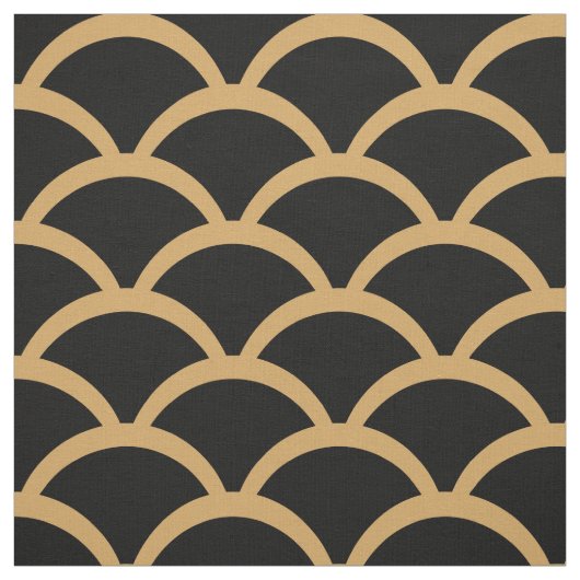 Gold en Black Art Deco Fish Scale Pattern Stof (Swatch)