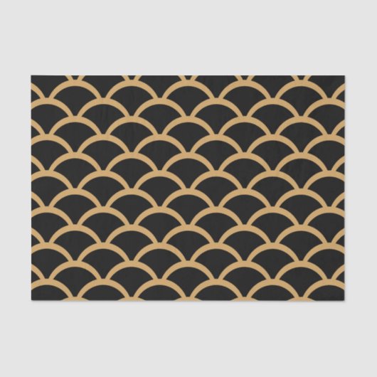 Gold en Black Art Deco Fish Scale Pattern Tissuepapier (Voorkant)