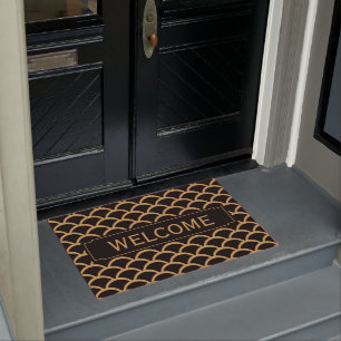 Gold en Black Art Deco Fish Scale Pattern Welkom Deurmat