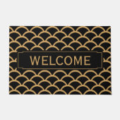 Gold en Black Art Deco Fish Scale Pattern Welkom Deurmat (Voorkant)