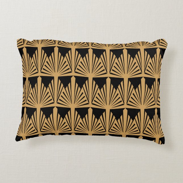 Gold- en Black Art Deco-patroon Accent Kussen (Achterkant)