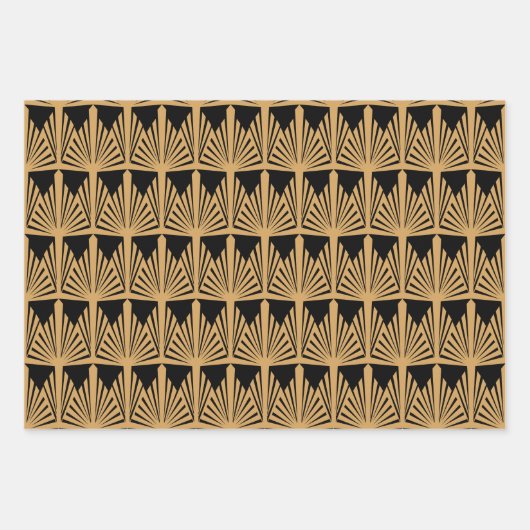 Gold- en Black Art Deco-patroon Inpakpapier Vel (Voorkant 3)