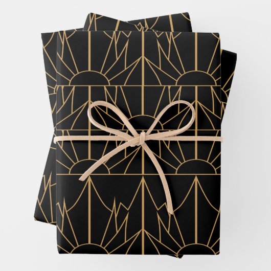 Gold- en Black Art Deco-patroon Inpakpapier Vel (In situ)