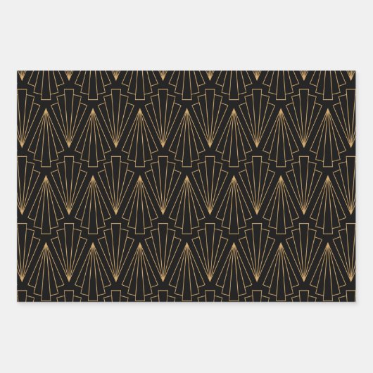 Gold- en Black Art Deco-patroon Inpakpapier Vel (Voorkant 2)