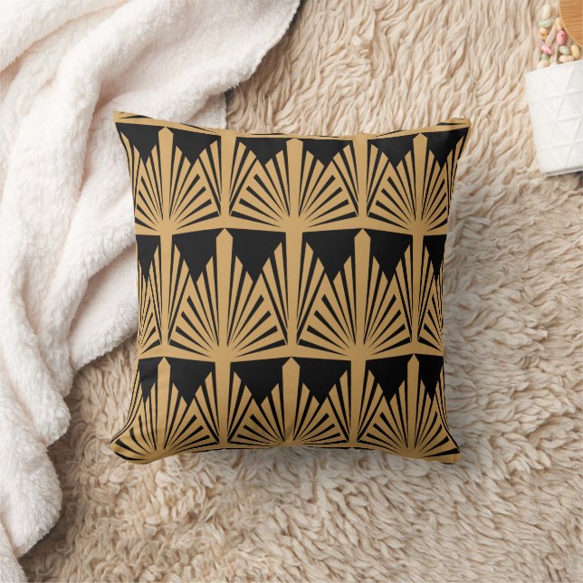 Gold- en Black Art Deco-patroon Kussen (Deken)