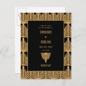 Gold en Black Art Deco Patroon Opslaan Datum Aankondigingskaart (Voorkant / Achterkant)