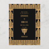 Gold en Black Art Deco Patroon Opslaan Datum Aankondigingskaart (Voorkant)