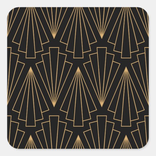 Gold- en Black Art Deco-patroon Vierkante Sticker (Voorkant)