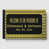 Gold en Black Art Deco Pattern Weddenschap Harteli Gastenboek (Voorkant)