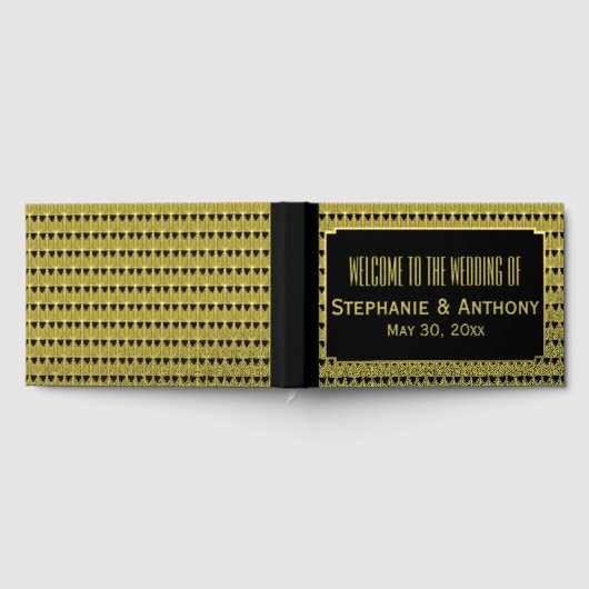 Gold en Black Art Deco Pattern Weddenschap Harteli Gastenboek (Volledig)