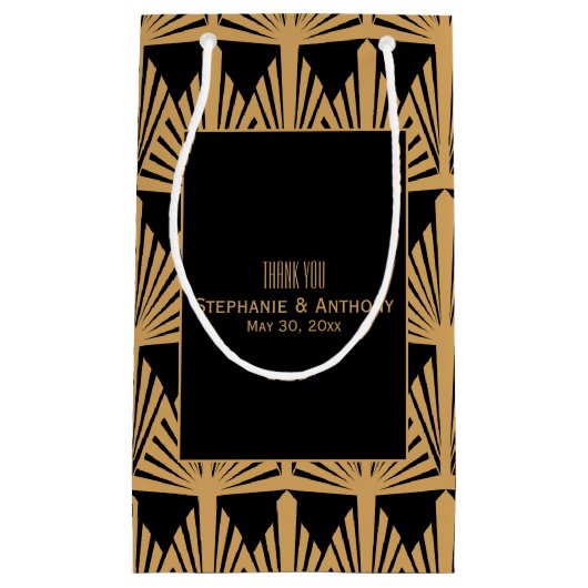 Gold en Black Art Deco Pattern Weddenschap Harteli Klein Cadeauzakje (Voorkant)