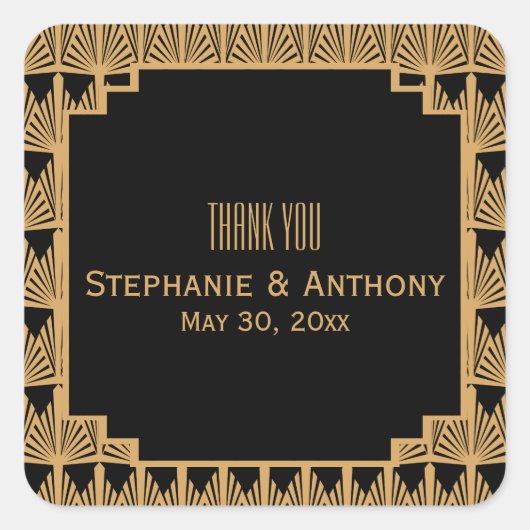 Gold en Black Art Deco Pattern Weddenschap Harteli Vierkante Sticker (Voorkant)