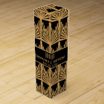 Gold en Black Art Deco Pattern Weddenschap Harteli Wijn Geschenkdoos<br><div class="desc">Goudgeel en zwart deco retro patroon bruiloft bedankt voor de cadeaudoos voor wijn. Stijl van 1920.</div>