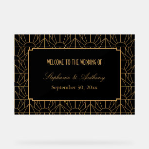 Gold en Black Art Deco Pattern Wedding Acryl Bord