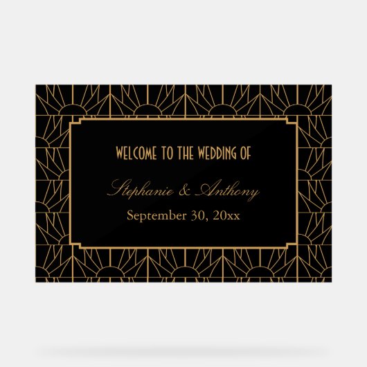Gold en Black Art Deco Pattern Wedding Acryl Bord (Voorkant)