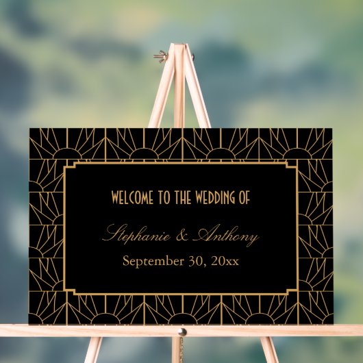 Gold en Black Art Deco Pattern Wedding Acryl Bord (Neutraal)