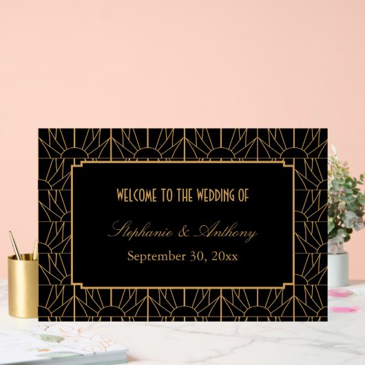 Gold en Black Art Deco Pattern Wedding Acryl Bord (Huwelijk)