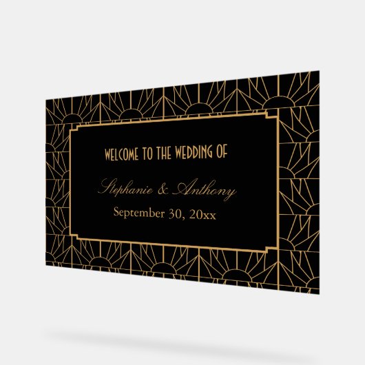 Gold en Black Art Deco Pattern Wedding Acryl Bord (Hoek)