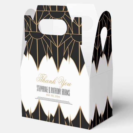 Gold en Black Art Deco Pattern Wedding Bedankdoosjes (Geopend)