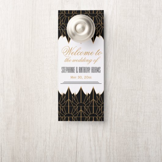 Gold en Black Art Deco Pattern Wedding Deurhanger (Op knop)