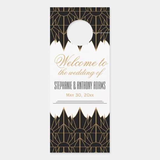 Gold en Black Art Deco Pattern Wedding Deurhanger (Achterkant)