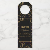 Gold en Black Art Deco Pattern Wedding Flessenhanger (Voorkant)