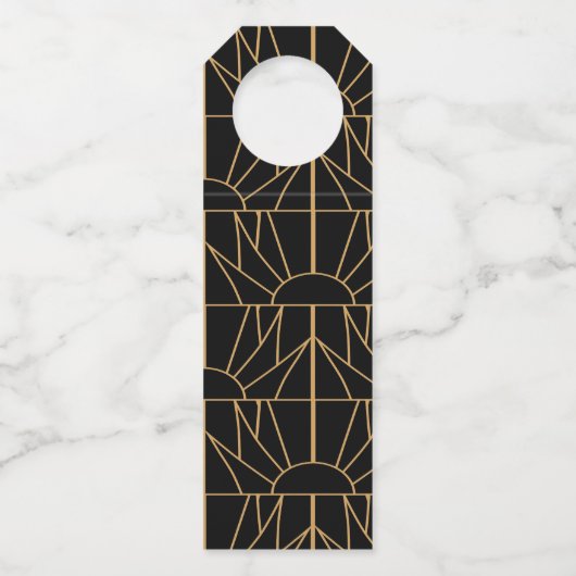 Gold en Black Art Deco Pattern Wedding Flessenhanger (Achterkant)