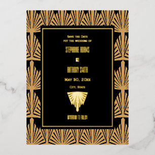 Gold en Black Art Deco Pattern Wedding Folie Uitnodiging Briefkaart