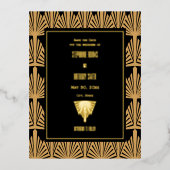 Gold en Black Art Deco Pattern Wedding Folie Uitnodiging Briefkaart (Voorkant)