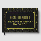 Gold en Black Art Deco Pattern Wedding Gastenboek (Voorkant)