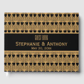 Gold en Black Art Deco Pattern Wedding Gastenboek (Voorkant)