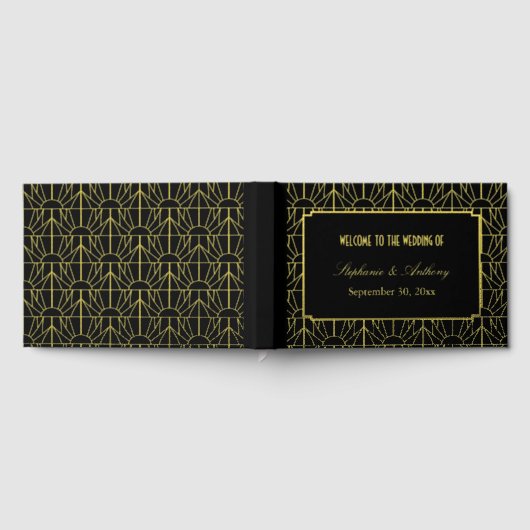 Gold en Black Art Deco Pattern Wedding Gastenboek (Volledig)