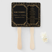 Gold en Black Art Deco Pattern Wedding Handwaaier (Voorkant en achterkant)