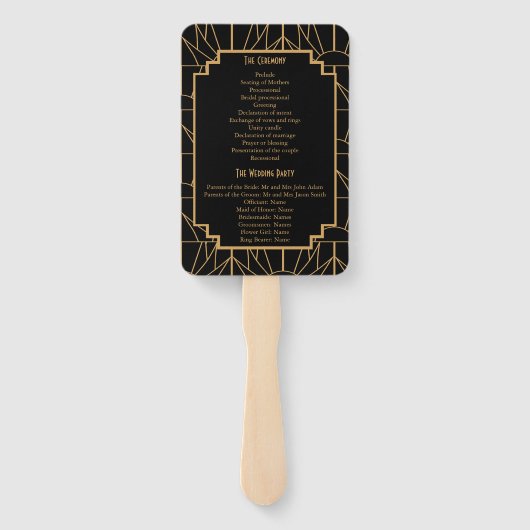 Gold en Black Art Deco Pattern Wedding Handwaaier (Achterkant)