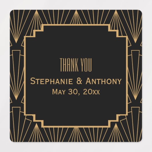 Gold en Black Art Deco Pattern Wedding Labels (Design 1)