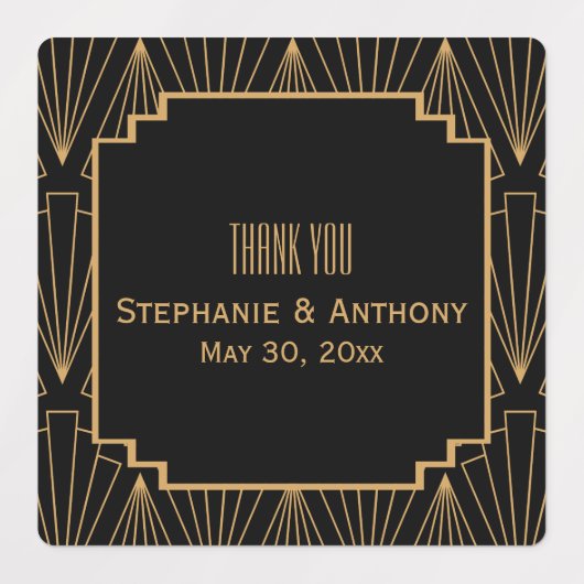 Gold en Black Art Deco Pattern Wedding Labels (Design 2)