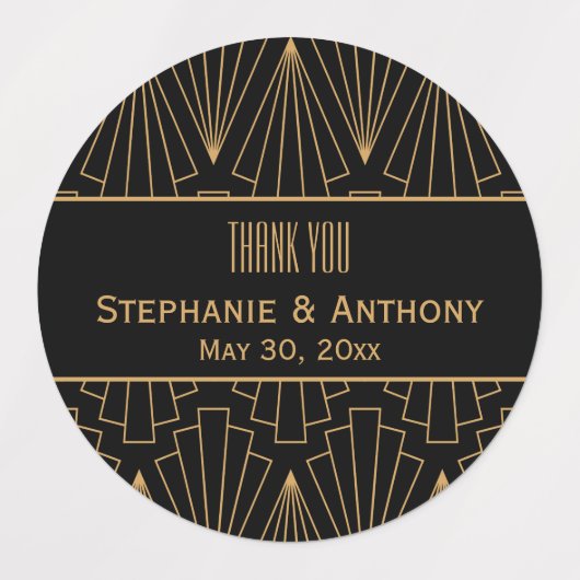 Gold en Black Art Deco Pattern Wedding Labels (Design 1)