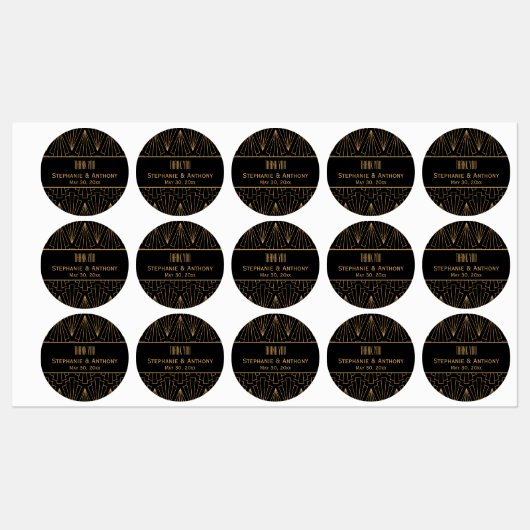 Gold en Black Art Deco Pattern Wedding Labels (Vel)