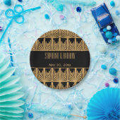 Gold en Black Art Deco Pattern Wedding Papieren Bordje (Feest)