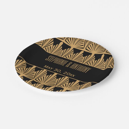 Gold en Black Art Deco Pattern Wedding Papieren Bordje (Gekanteld)