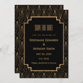 Gold en Black Art Deco Pattern Wedding Save The Date (Voorkant / Achterkant)