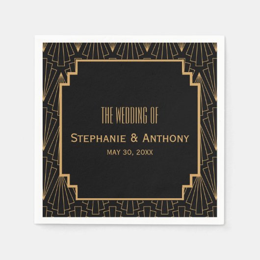 Gold en Black Art Deco Pattern Wedding Servet (Voorkant)