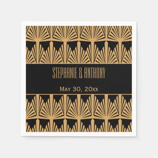 Gold en Black Art Deco Pattern Wedding Servetten (Voorkant)