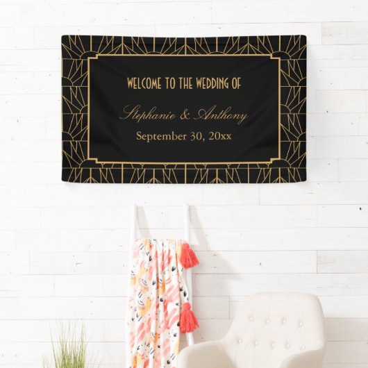 Gold en Black Art Deco Pattern Wedding Spandoek (Insitu)