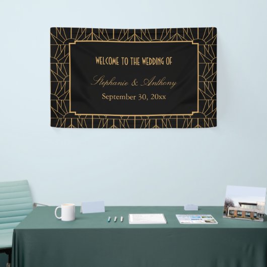 Gold en Black Art Deco Pattern Wedding Spandoek (Beurs)
