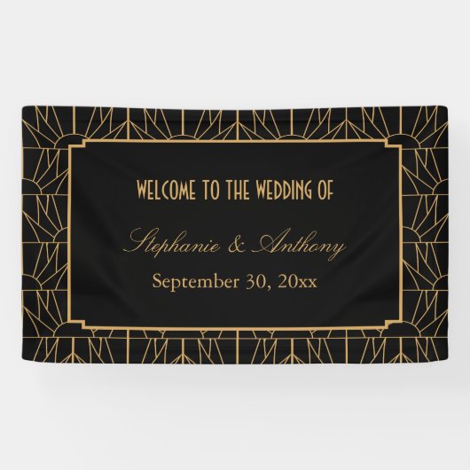 Gold en Black Art Deco Pattern Wedding Spandoek (Horizontaal)