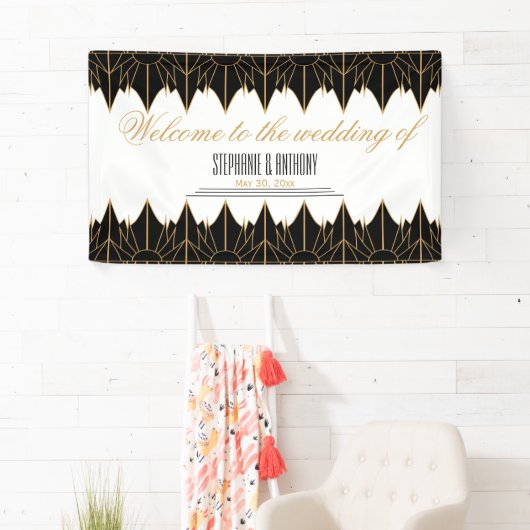 Gold en Black Art Deco Pattern Wedding Spandoek (Insitu)