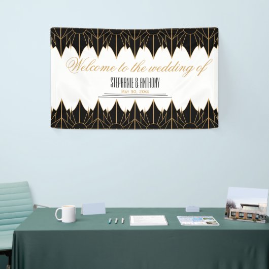 Gold en Black Art Deco Pattern Wedding Spandoek (Beurs)