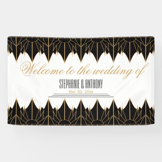 Gold en Black Art Deco Pattern Wedding Spandoek (Horizontaal)
